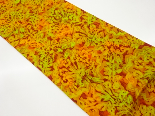 ふくれ織亀甲・抽象草花模様全通洒落袋帯